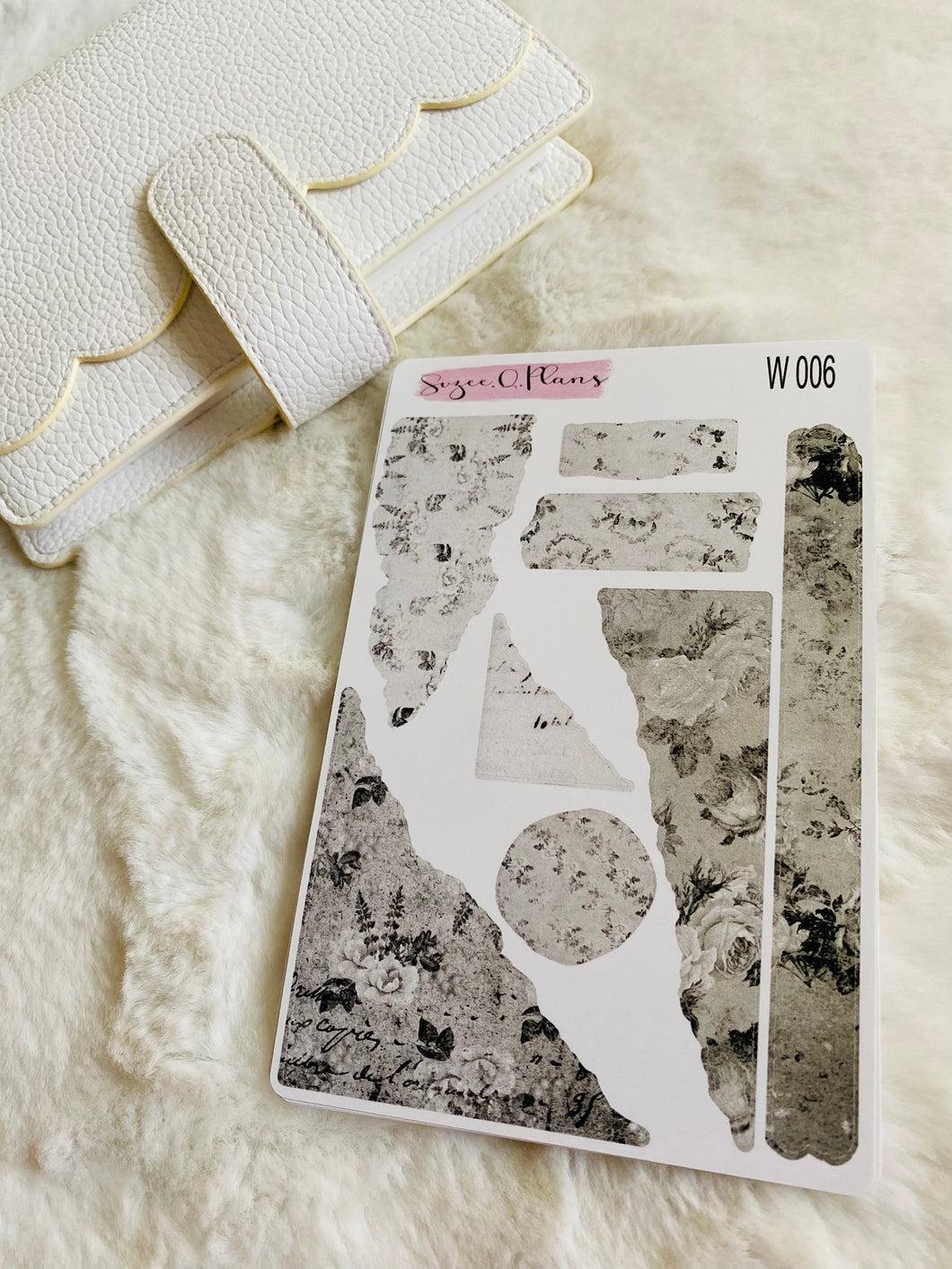 Black and White Florals Torn Washi Planner Stickers