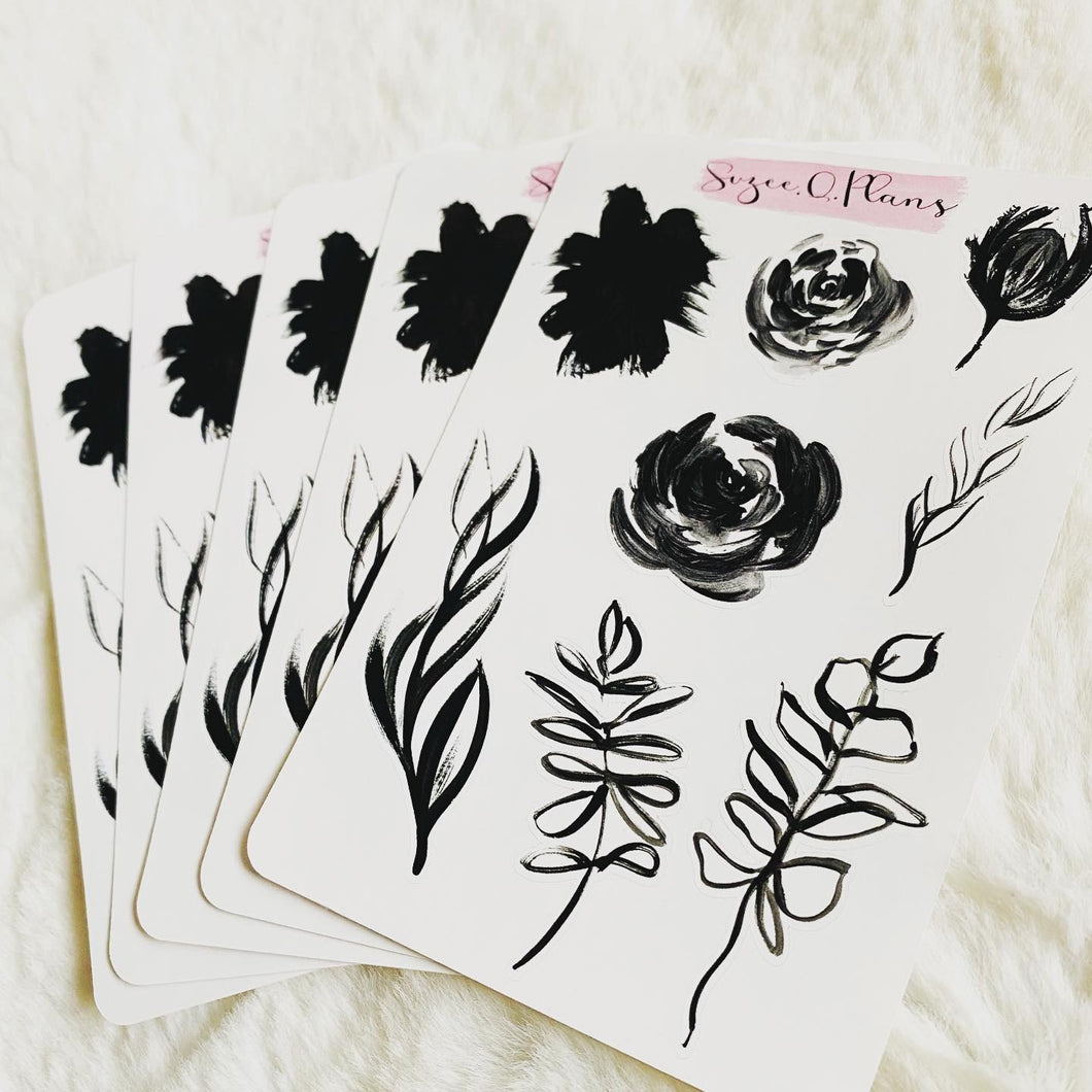Black Florals Deco Planner Stickers