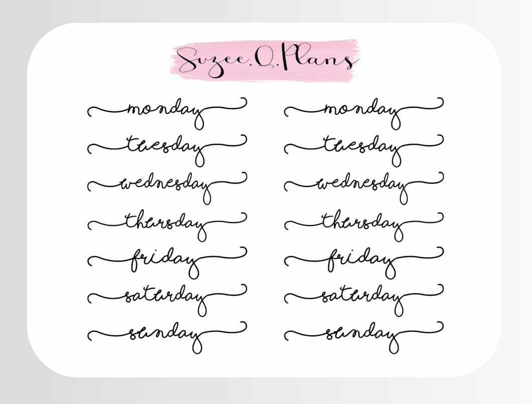 Days of the Week Script Stickers